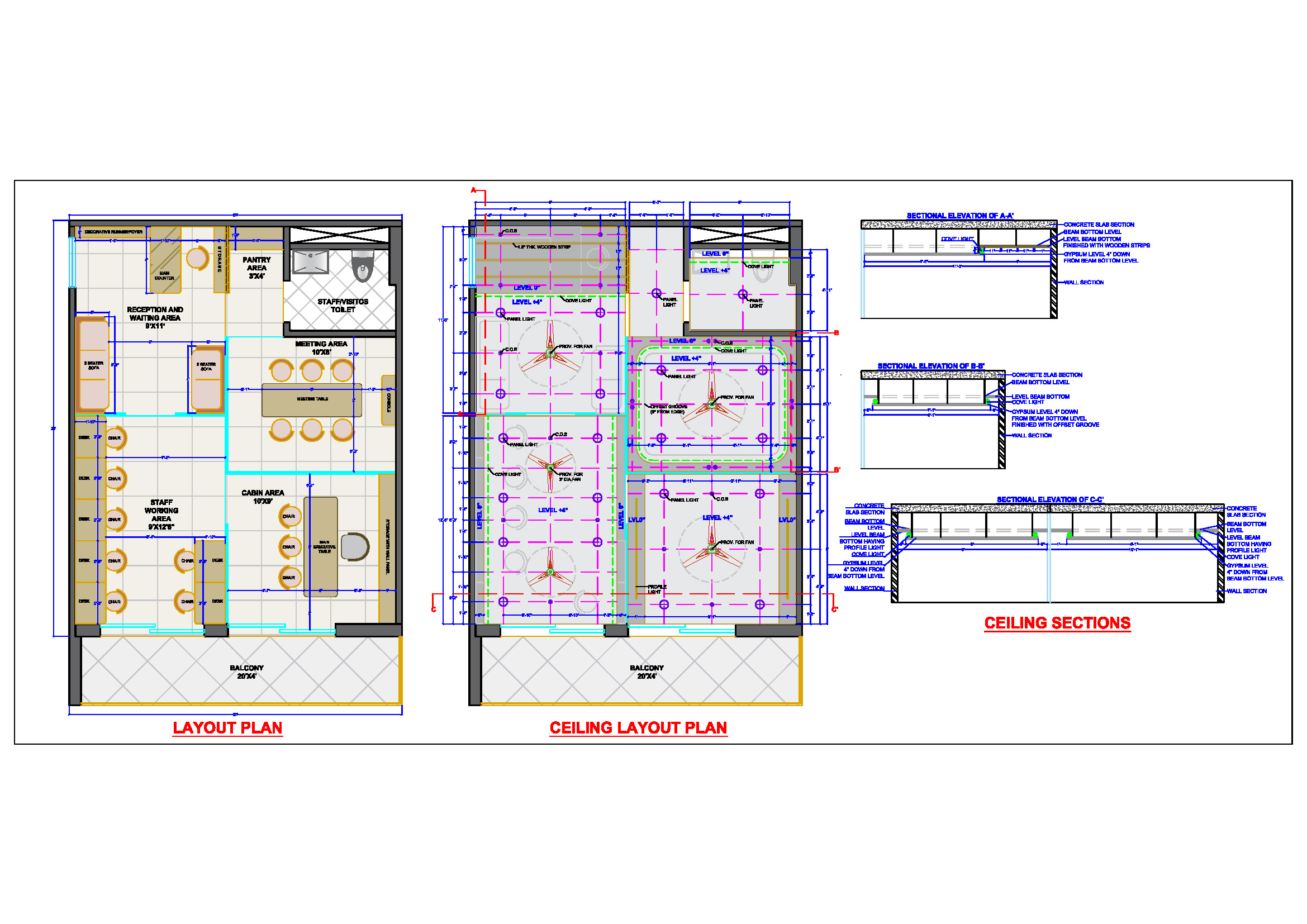 Office Interior Design Furniture and Ceiling Layout DWG